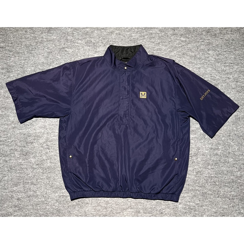 FootJoy DryJoys Pullover Men Large Snap Front Windshirt Navy Short Sleeve Golf
